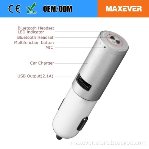 Two-in-one Smart Wireless USB Car Charger With Bluetooth Headset